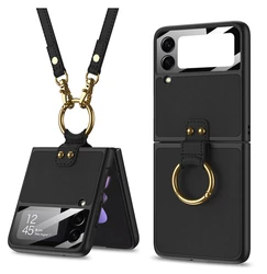 GKK PU Leather Hard PC Shockproof with Ring Holder Girls Women Mobile Phone Case For Samsung Galaxy Z Flip 3 5G Fold3