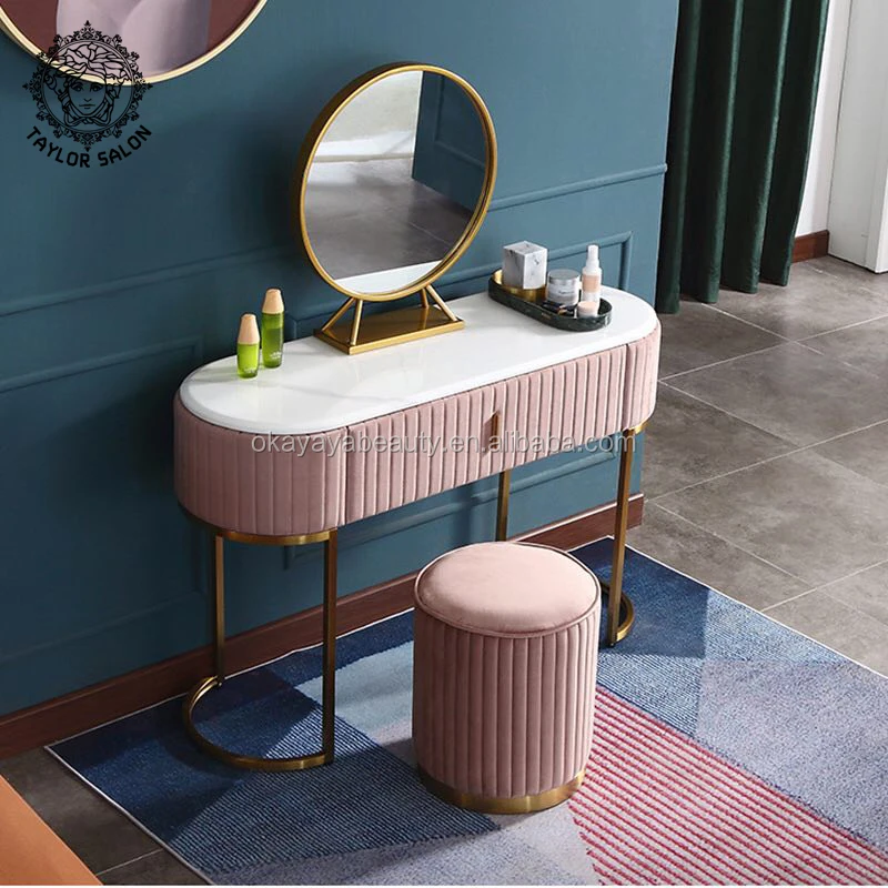 Beauty salon furniture makeup mirror stations vanity table dressing table with mirror and stool