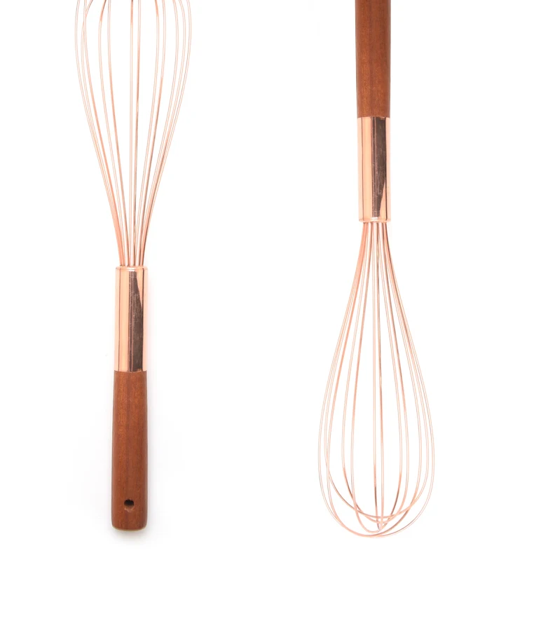 13 Inch Copper Coated Stainless Steel  Pastry Egg Whisk wood handle beech handle whisk