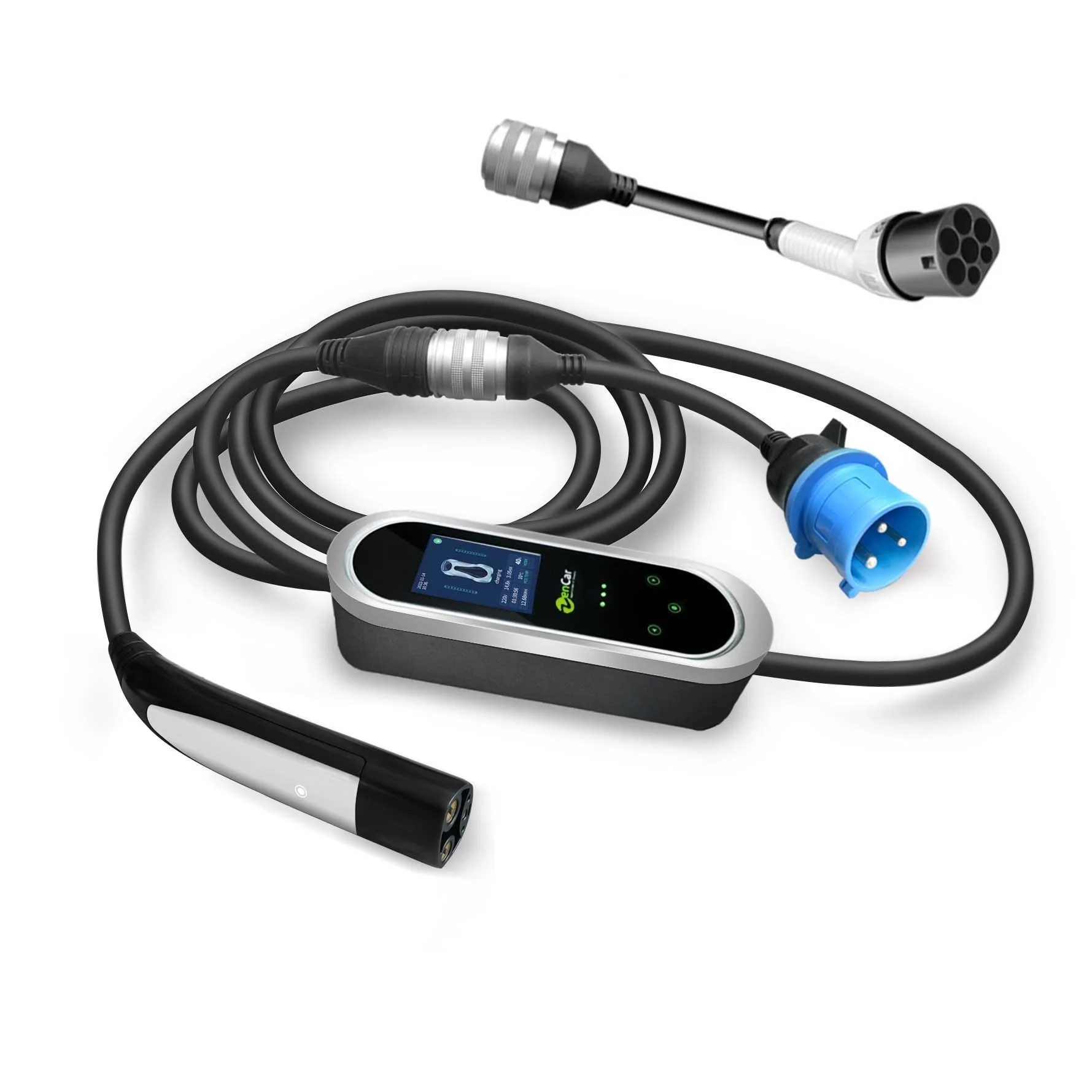 Zencar Evse 32A 7KW Nacs Ev Portable Charger With Adapters Blue CEE Type 2 Male Plug App Wifi