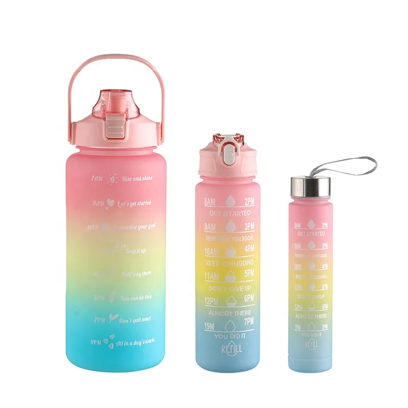 64oz gym sport 2 liter and 900ml bottle set, half gallon jug with straw and motivational,3 in 1 PC water bottle