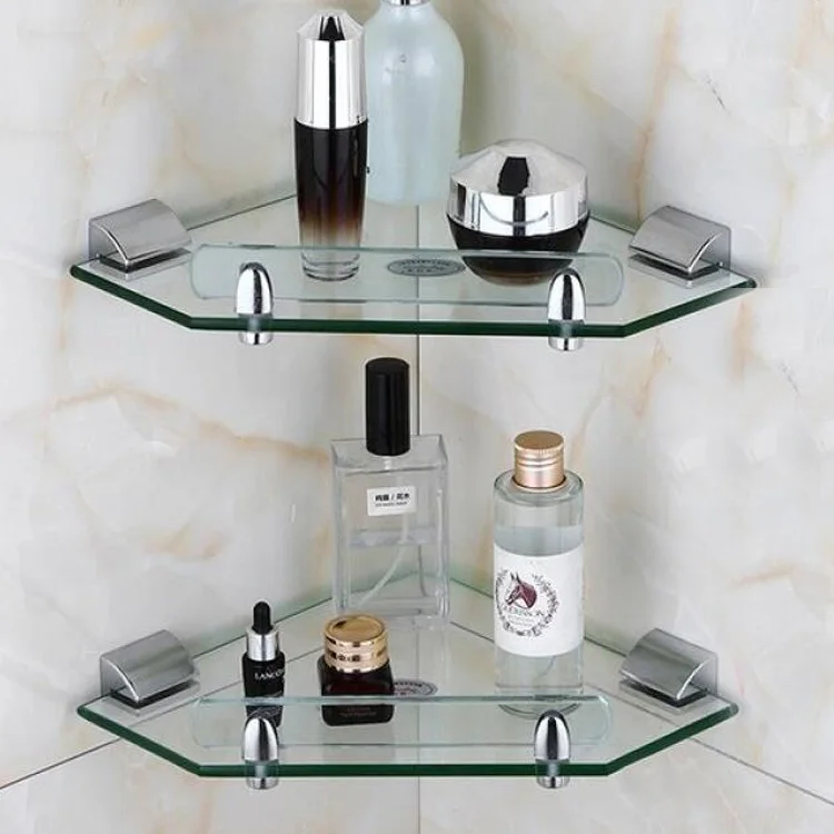 Bathroom Accessories glass corner shelves Wall Mounted shower Dual glass shelf for bathroom