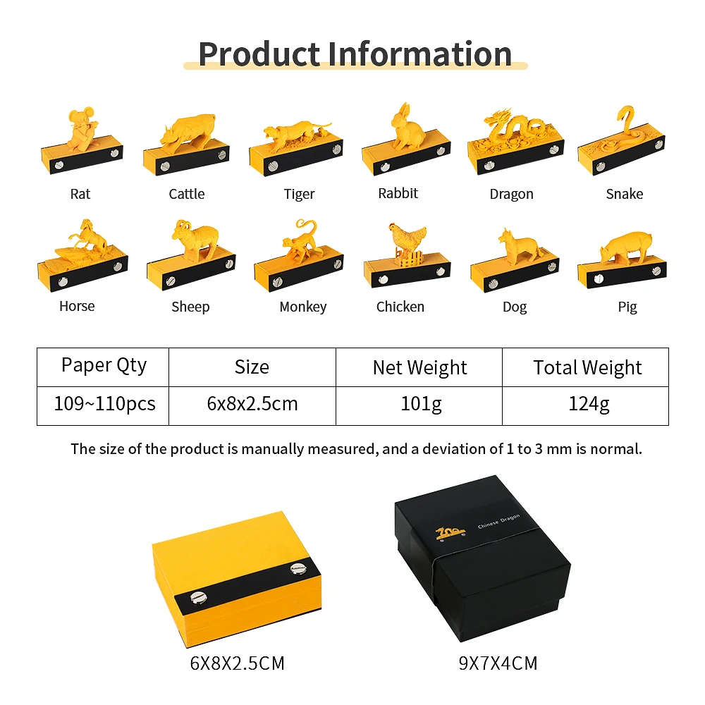 Creative Cute Animal Shape Stationery Note Hand-Torn 3D Notebook Commemorative Chinese 12 Zodiac Animals Crafts Memo Pad