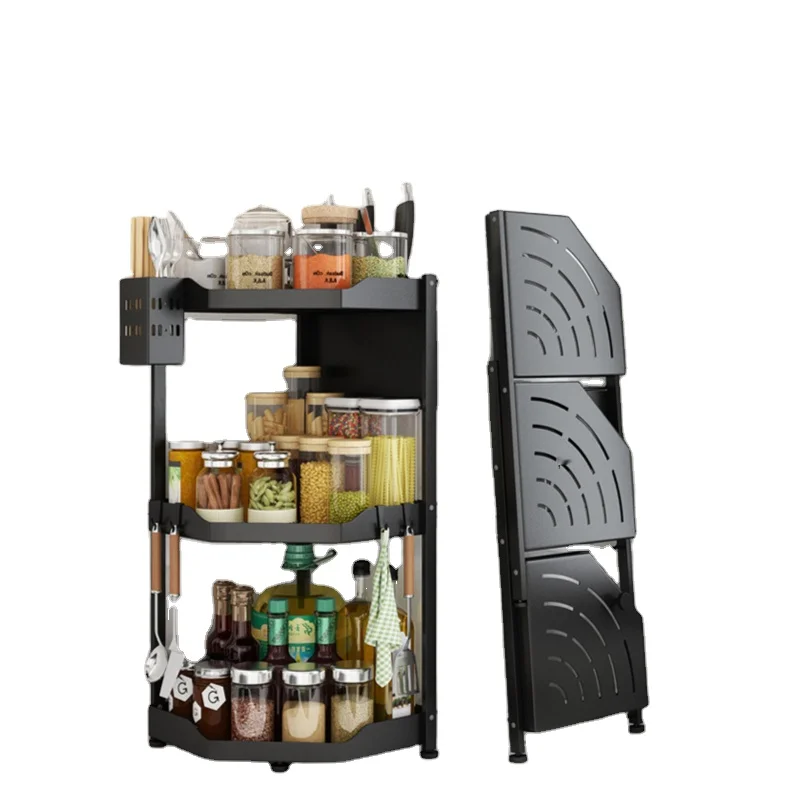 Smart-Furn foldable kitchen rack metal shelf for dry spice storage organizer stainless steel sink fold drain movable collapsible