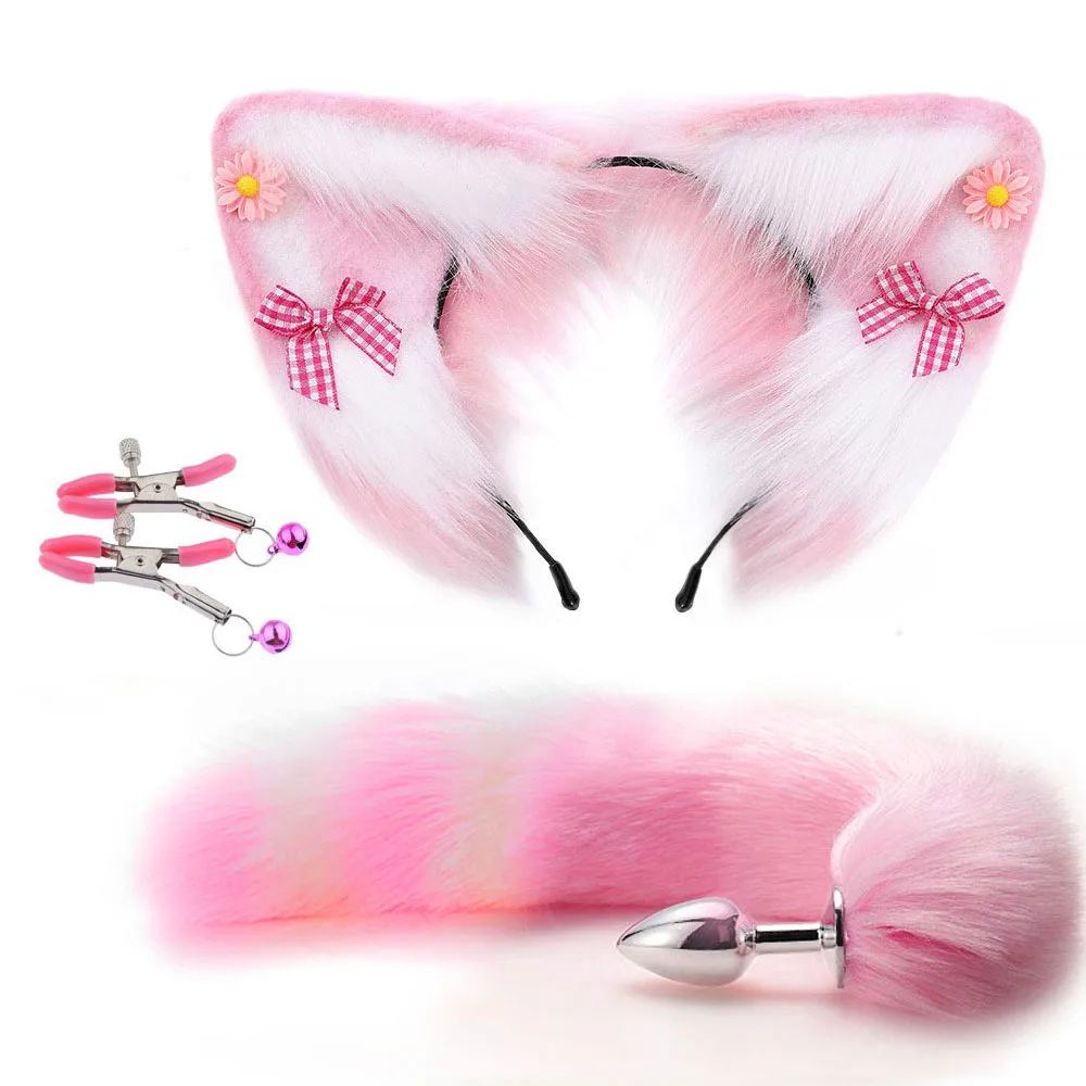 Party Cosplay Costume Gifts Anal Toys Plug Fox Tail Clip Ears Butt Plug Set Couple Game Play Adult Sex Toy Fancy