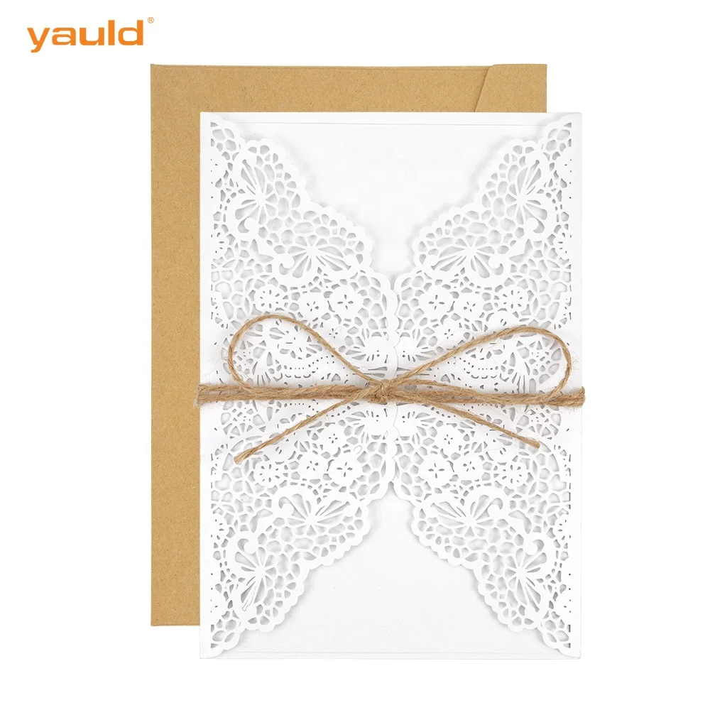 Custom Laser Cut Luxurious Lace Wedding Invitation Cards with Envelopes