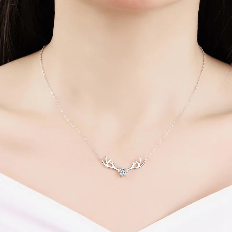 s925 sterling silver elk antler pendant necklace women jewelry crystal deer necklace