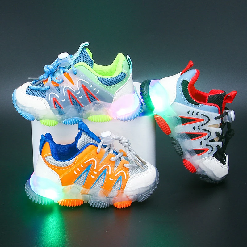 Casual Children Sneaker Shoes Anti Skid Slip On Cute Baby Kids Boy Girl Led Light Sport Shoes