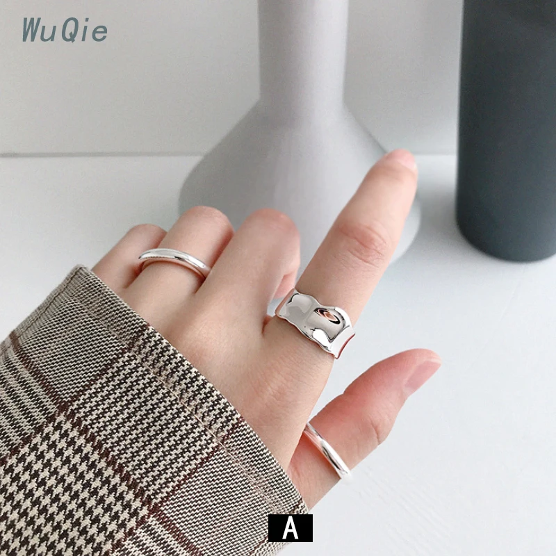 WuQie Minimalist Silver 925 Ring Irregular Bump Wild Surface Gold Plated Jewelry Wholesale Finger Rings