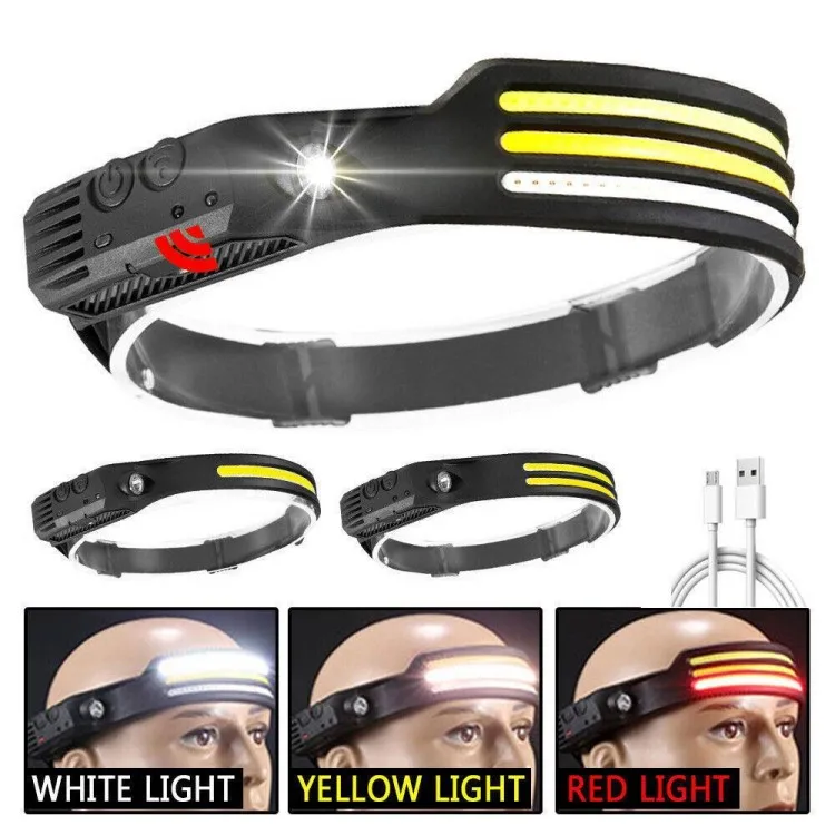 Headlamp Rechargeable 2PCS, 230 degrees Wide Beam Head Lamp LED with Motion Sensor, Waterproof Head Light Flashlight