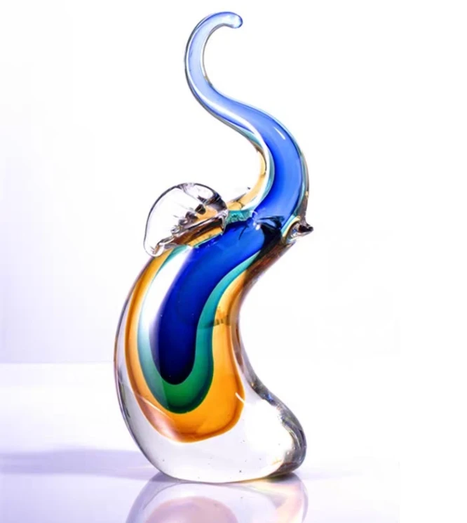 A pair Lovely Creative Office Desktop Decor Wholesale blue Colored  murano Glass Hand Blown Art Solid Elephant figurine