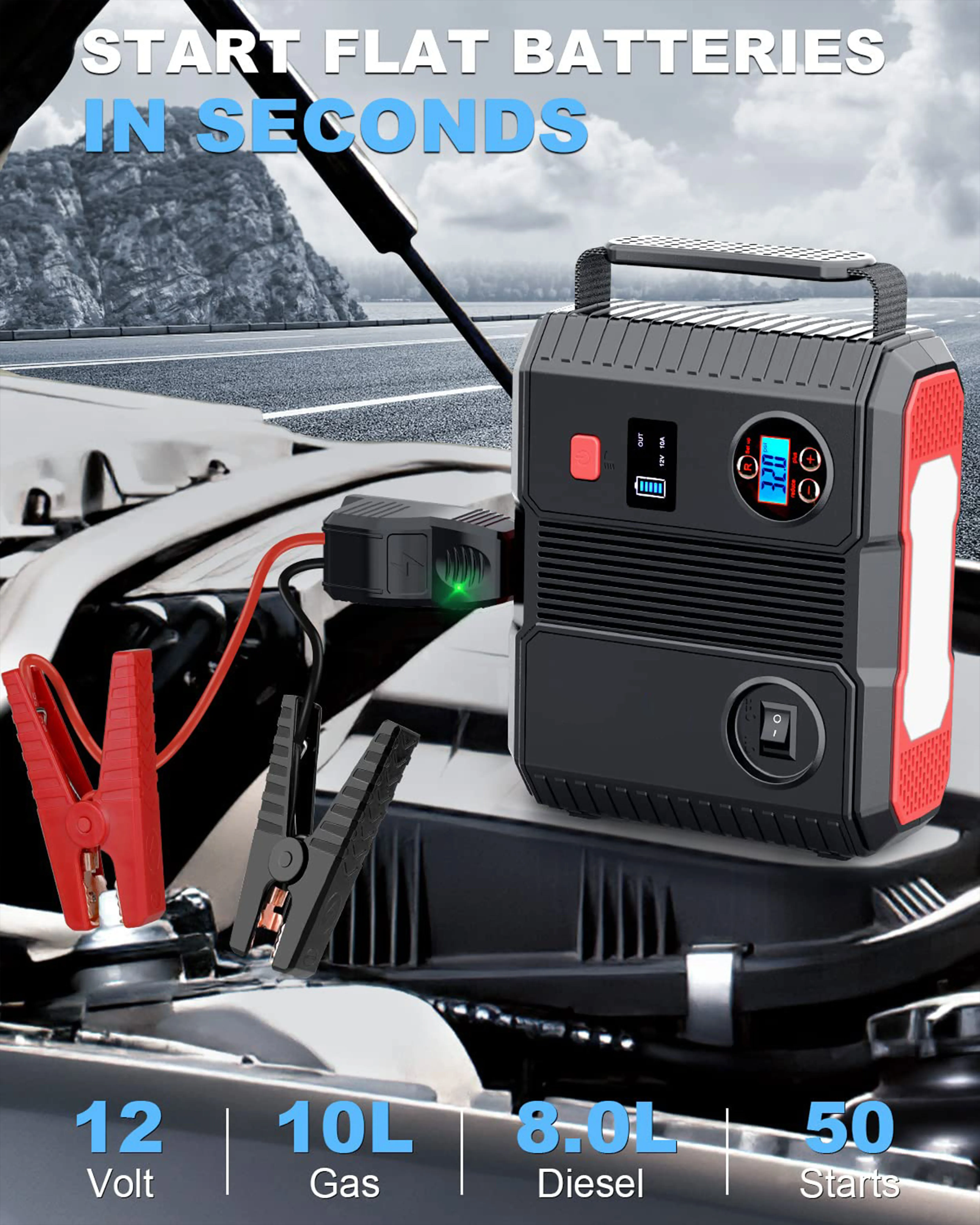 Oem 2023 Multi-Function Powerbank Car Jump Starter Power Bank Air Compressor 24000Mah Car Jump Starter Inflatable Tyre