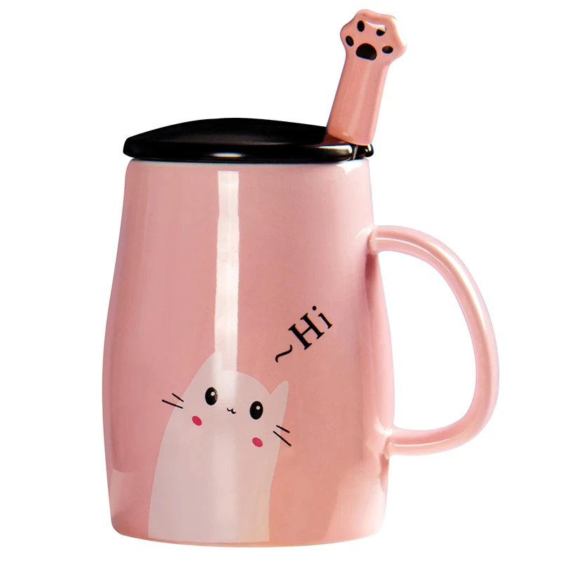 Zogift Cute Cat Style Ceramic Mugs Lid Spoon Cartoon Creative Morning Mug Milk Coffee Tea Unique Porcelain Coffee Mugs