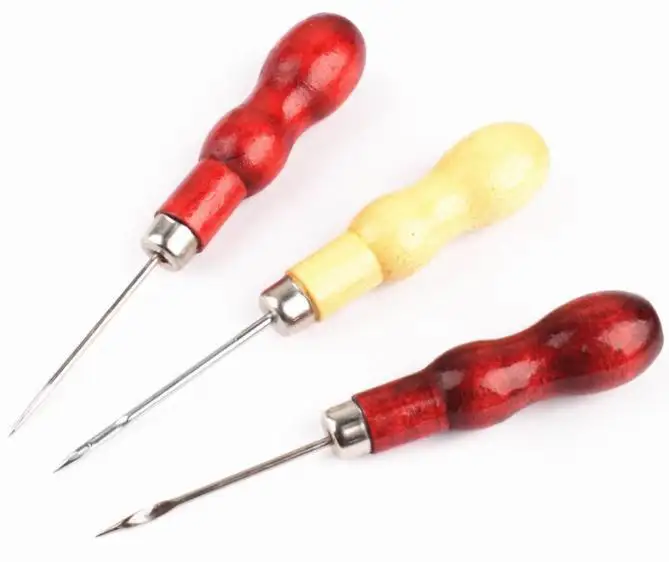 Popular Red Wooden Handle Needle Hand Tools Pin Punching Hole Maker Sewing Supplies Awl for Stitching