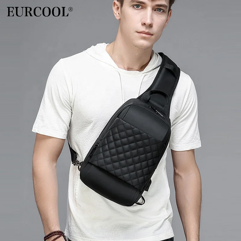 Custom logo Small Cross Body Chest Bags with USB Port  Messenger Bag Water Repellent men Sling  bag for Hiking Biking Daypacks