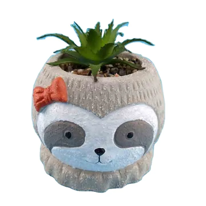 Cute Animal Mini Ceramic Flower Pot with sand finish Ceramic succulent pot with fake plant