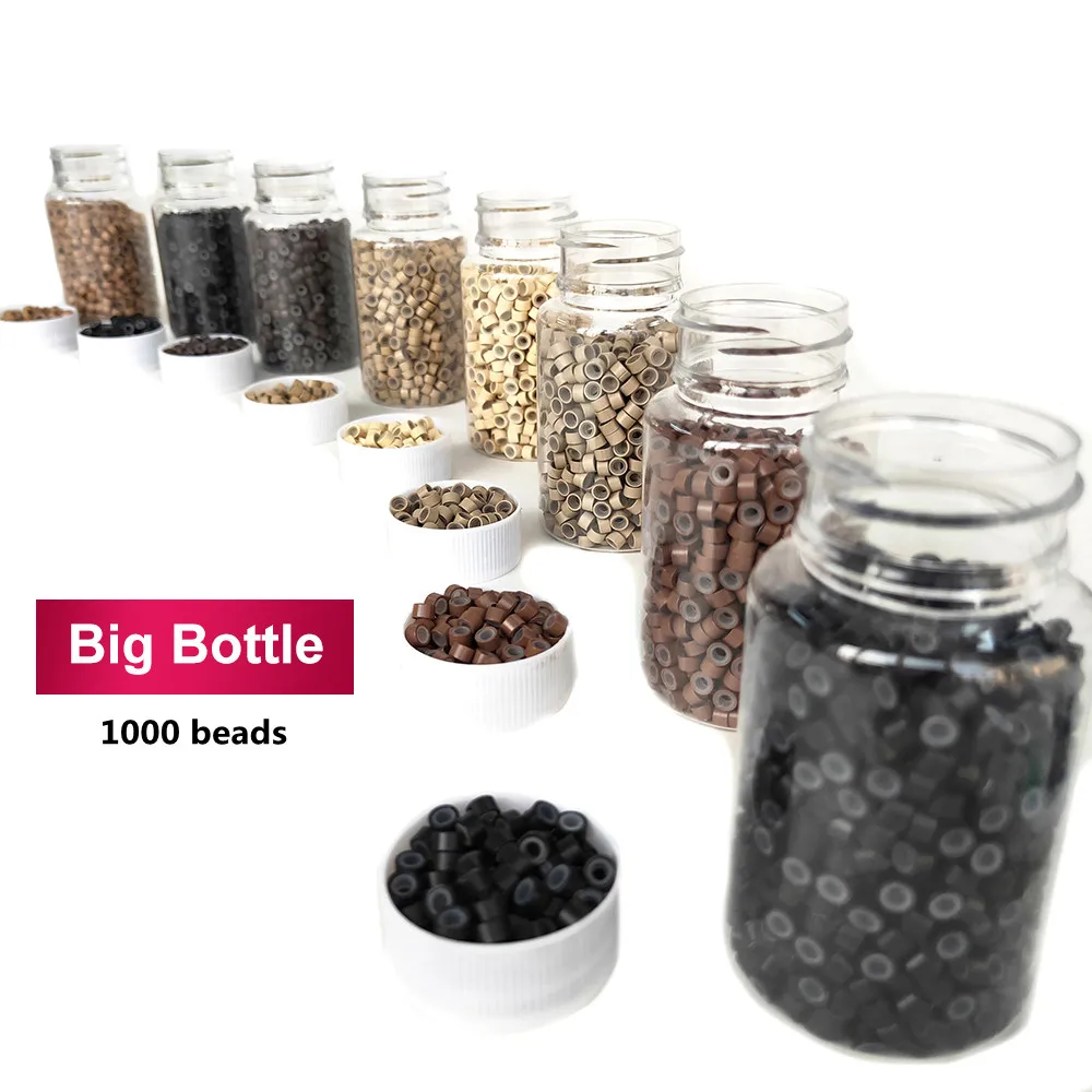 1000pcs/bottle Silicone Lined Micro Ring Beads for Hair Extensions Microlinks Hair Accessories Rings Salon Tools
