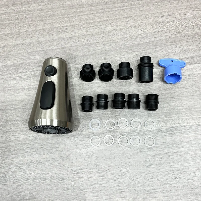 Pull Down Kitchen Spray Head with 9 Adapters 3-Function Kitchen Sink Spray Nozzle Brushed kitchen faucet head replacement Chrome