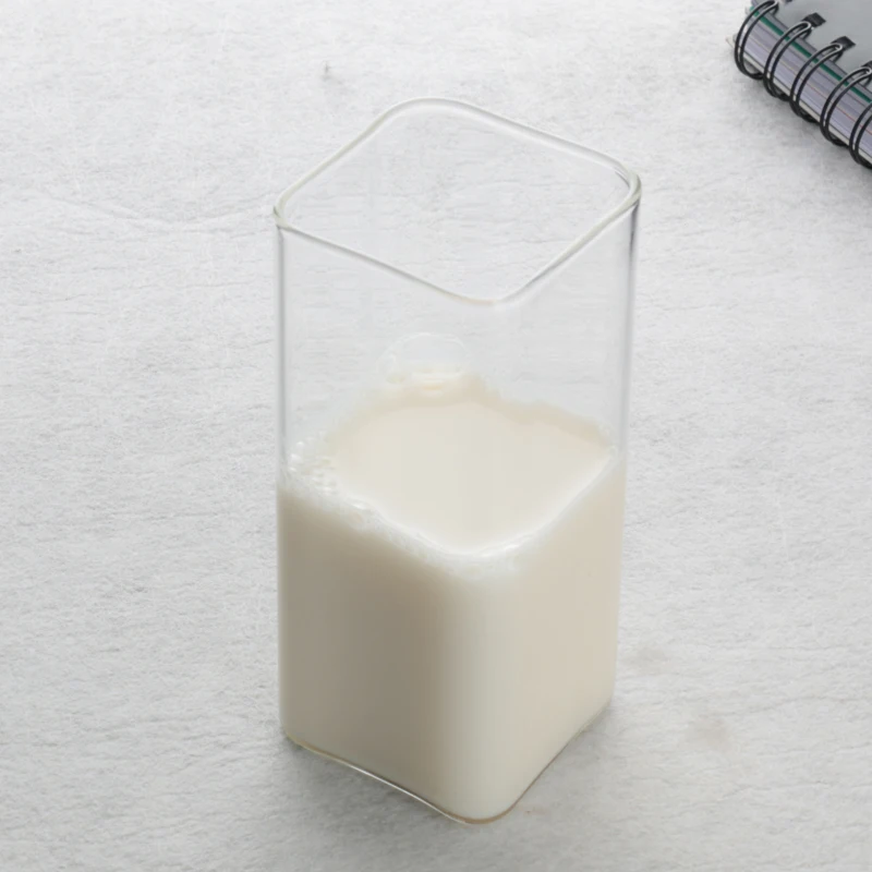 Heat Resistant Square Glass Home Breakfast Milk Cup Square Mouth Cup Creative Beverage Juice Cup