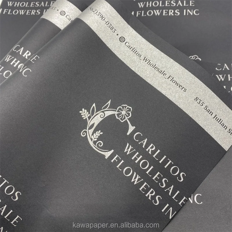 Black 80gsm cheap high quality eco friendly wood pulp cotton rice tissue water resistant flower gift wrapping paper