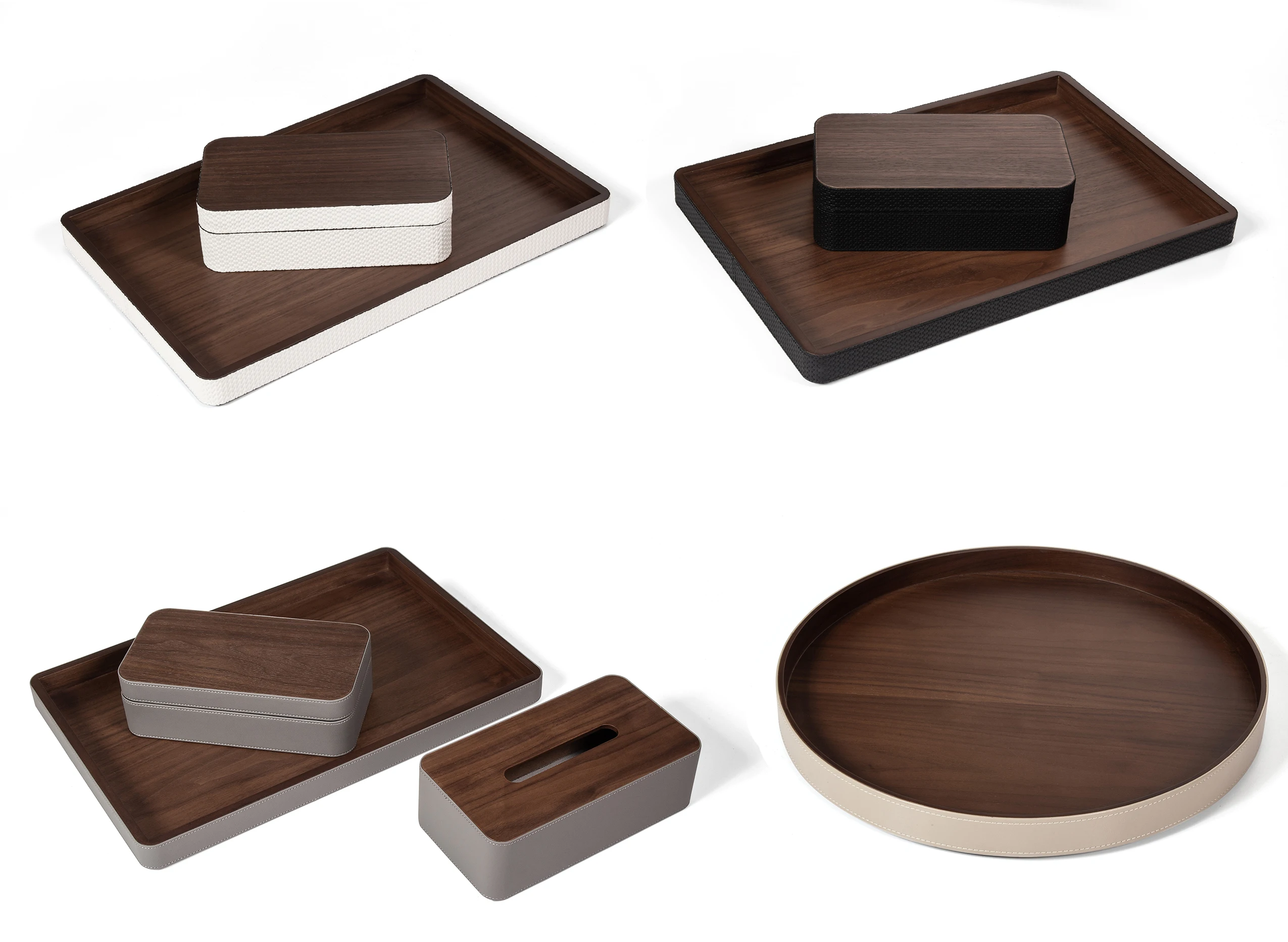 S-822Newly designed rectangular circular tray hotel restaurant coffee shop European home decoration wooden leather service tray