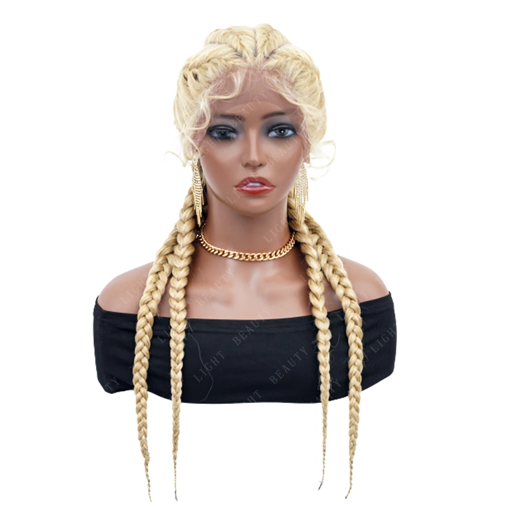 Hand-Braided Synthetic Lace Front Cornrow Braids Wigs Brown Mixed Black Double Dutch Braids Wigs