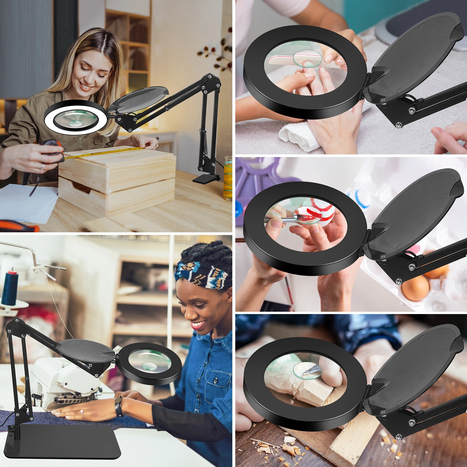 5X/10X Folding Magnifying Glass Lamp with 3 Color Adjust LED Lights/Dust Cover Table Lamp for Welding Repair Reading Close Work