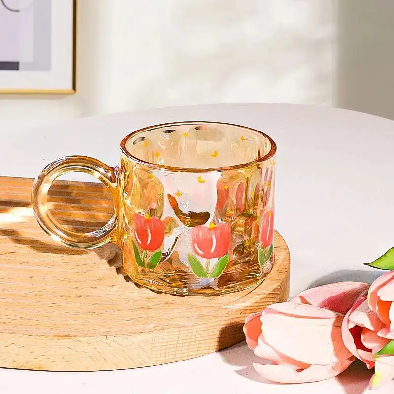 Zogift Wholesale Tulip Cartoon Tumbler Mug With Handle Breakfast Milk Coffee Appearance Juice Cup High Quality