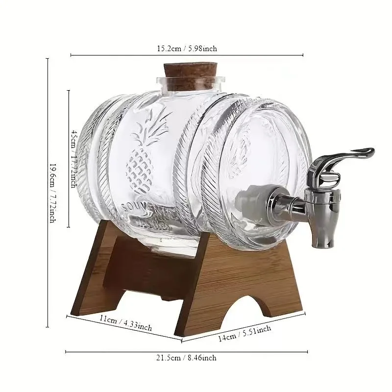 5L Transparent Glass Medicine Wine Barrel Juice Drink Bottle Sealed Brewing Tank Stainless steel faucet With Bamboo Base