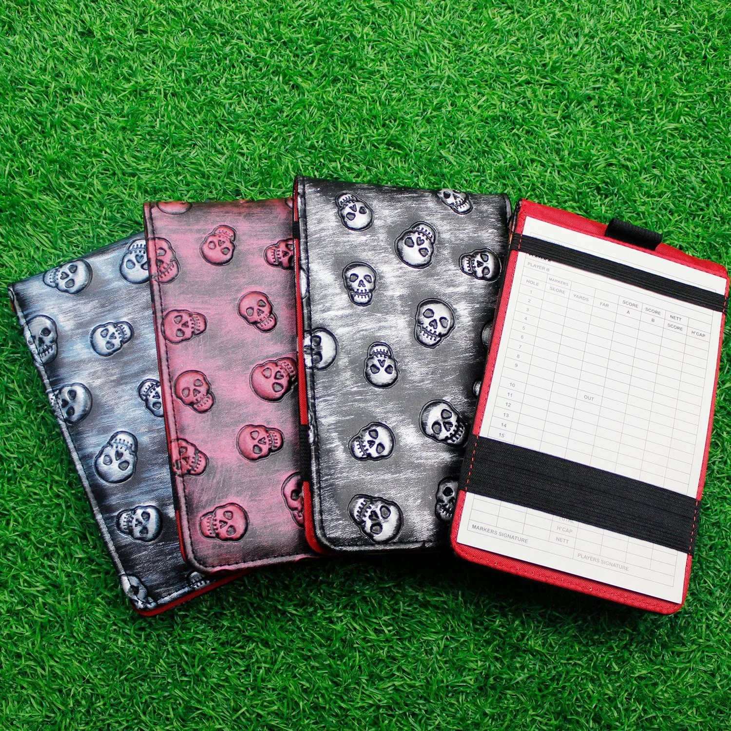 New Design Craftsman Skull PU Leather Golf Pen Outdoor Sports Card Holder Golf Scorecard Holder