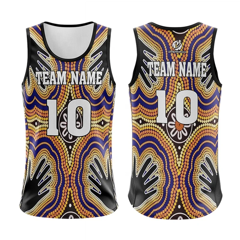 Afl aboriginal singlets sublimation blue rugby singlets australia custom womens quick dry fitted tank top gym sports