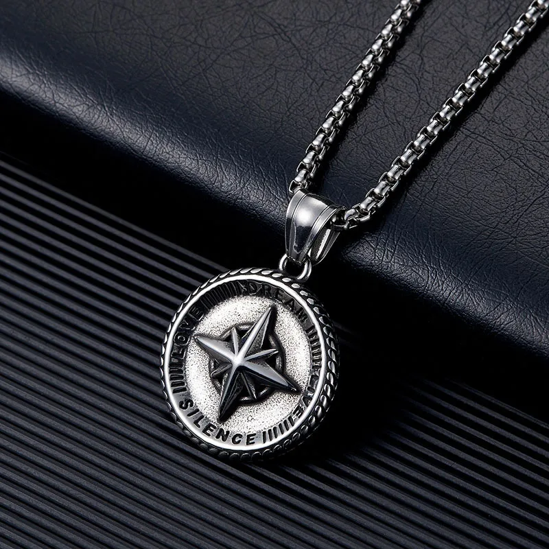 Vintage Viking Kompass Compass Nautical Way Guidance Coin 316 Stainless Steel Pendant Fine Fashion Jewelry Necklaces Mens