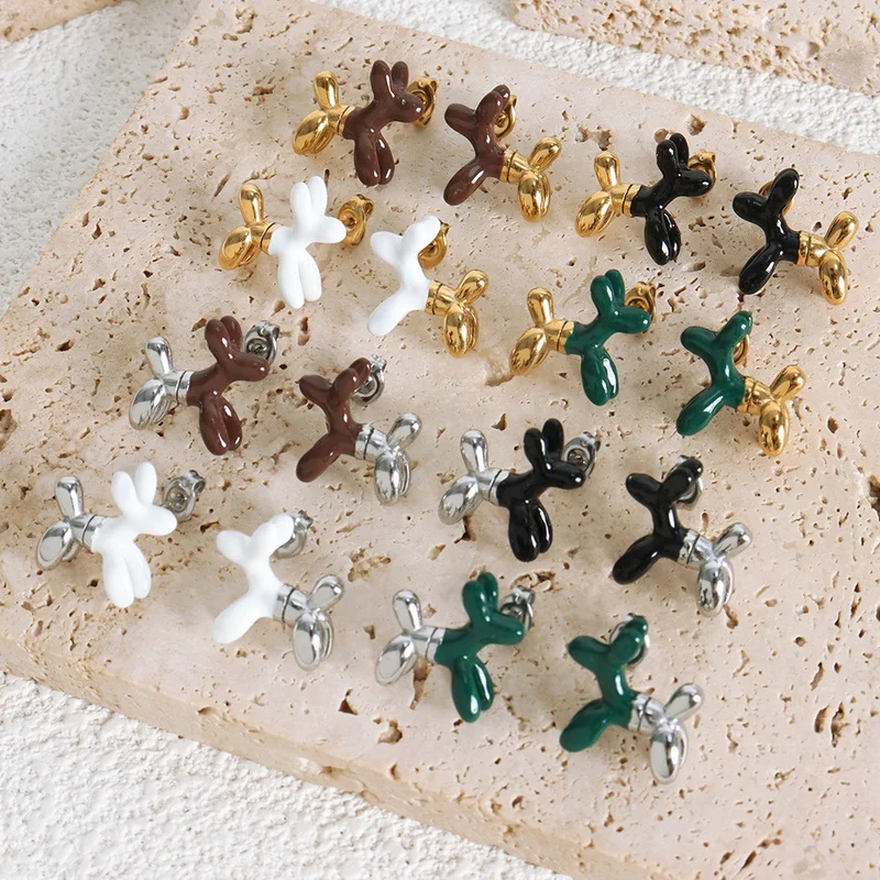 Cute Colour Ceramic Glaze Earring Cartoon Titanium Steel Dog Earring For Women