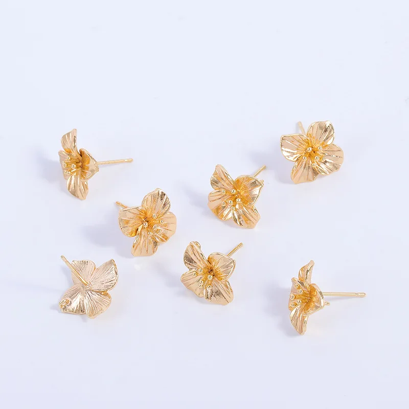 New arrival 18k gold plated unfadeable diy jewelry simple style copper charms s925 silver needle flower earring stud accessories
