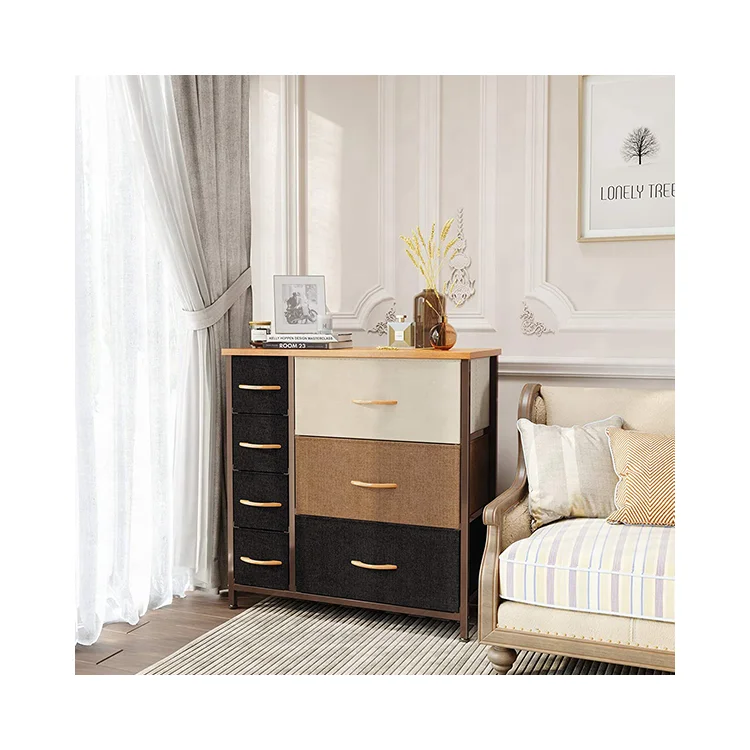 Storage Cabinets Storage Top Sale 5 Drawer Beige / Brown Color Metal Frame Fabric Storage Cabinet Drawers