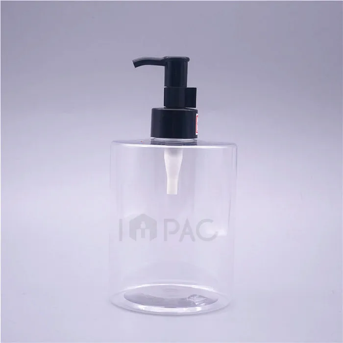 Big size transparent shaving gel bottle with black cream pump for body lotion container 500ml packaging