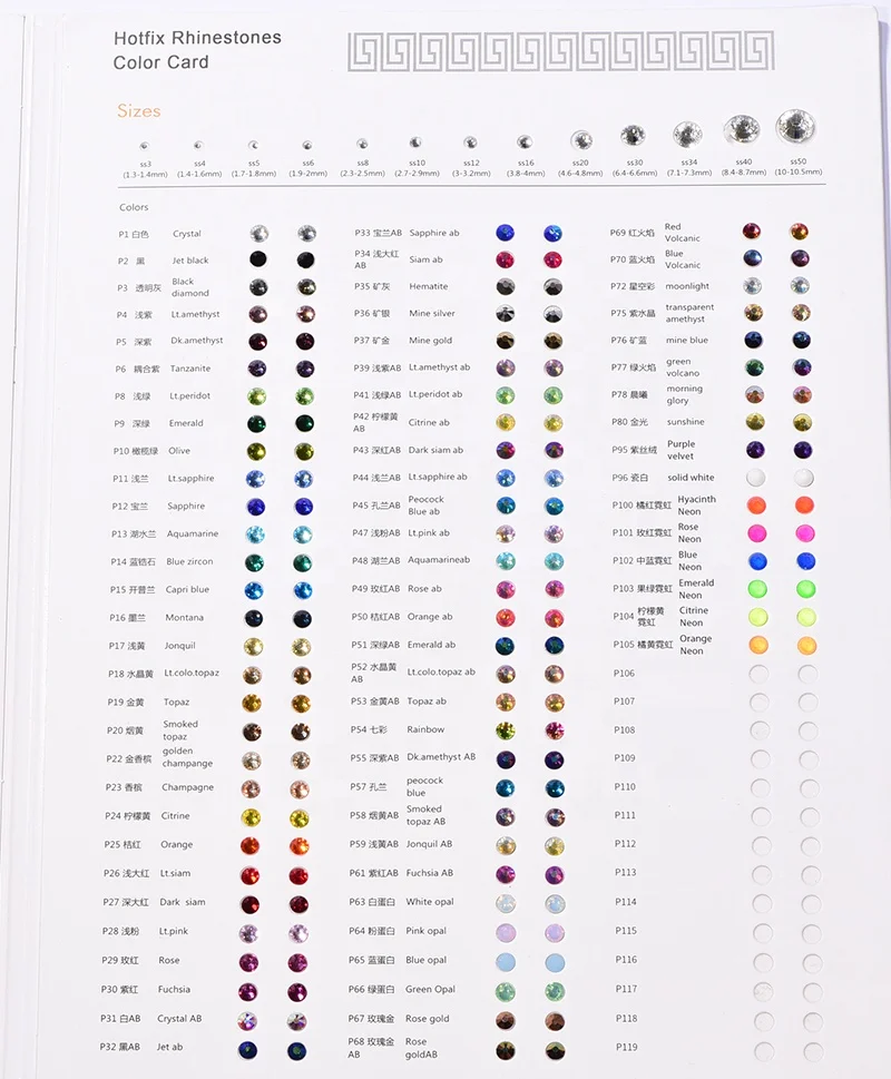 Oleeya Factory Color Chart Hot Fix Rhinestone Over 100 Colors Crystal Diamond Color Card Use For Choose Colors