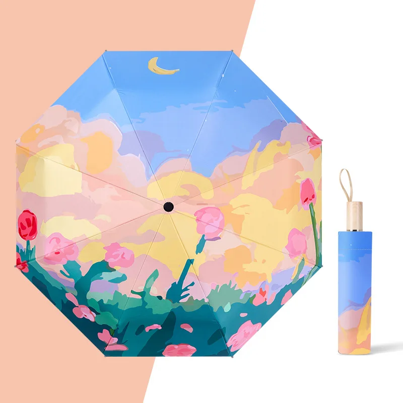 Full Automatic open close 3 Folding Polyester Pongee Travel windproof umbrella For Gift With Logo