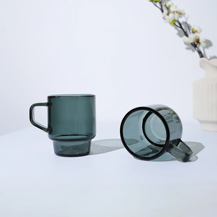 Custom Transparent black Colored Drinking Glass Cups Dishwasher available High Borosilicate Glass Coffee Mug with Handle