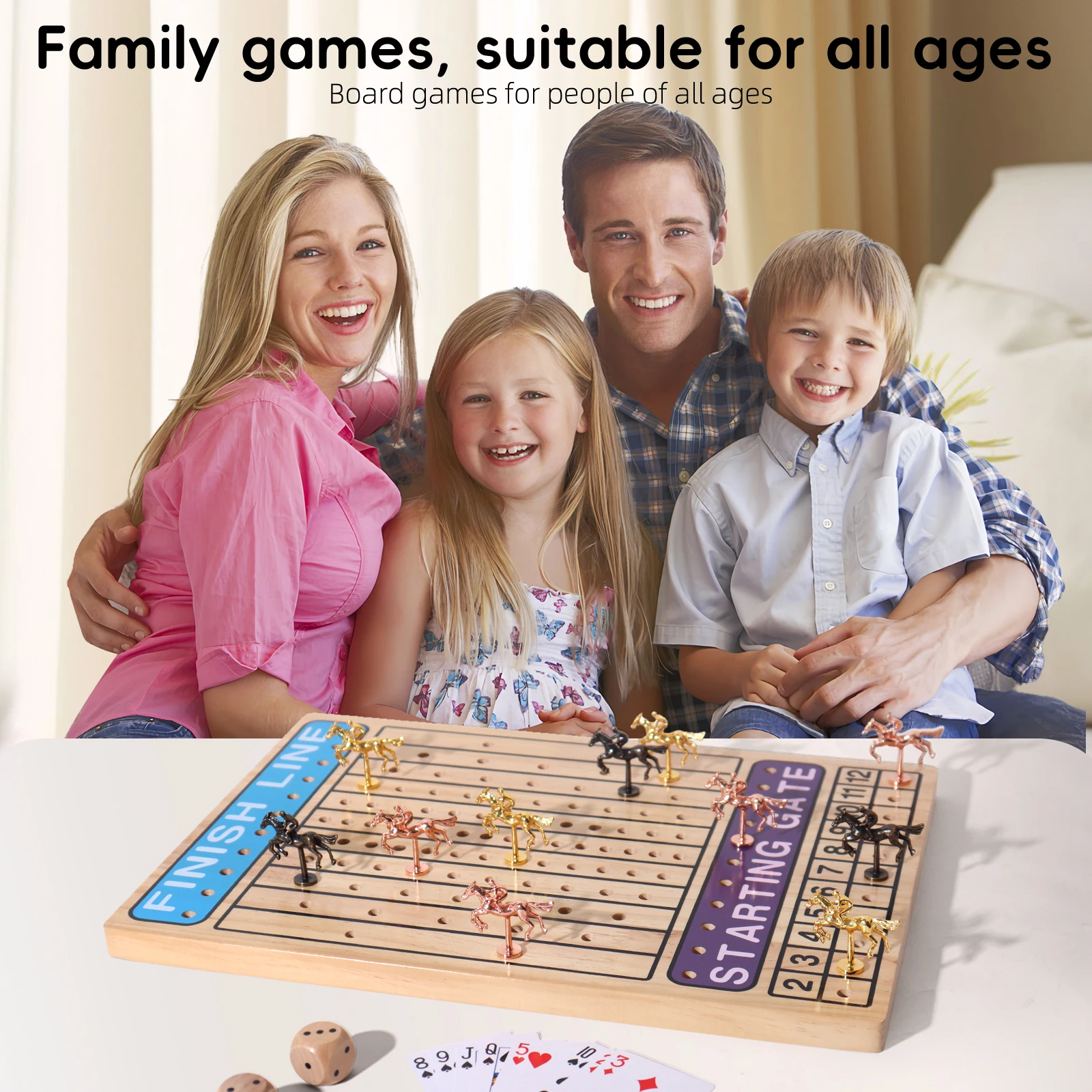Wholesale New Design Smart Game Hot Sale Unisex Toys Montessori Early Educational Wooden Family Horse Racing Game Board for Kids
