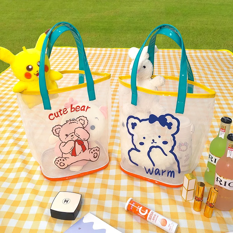 Cartoon Cute Little Bear Handbag maiden heart transparent PVC jelly bag portable large capacity beach bag swimming bag