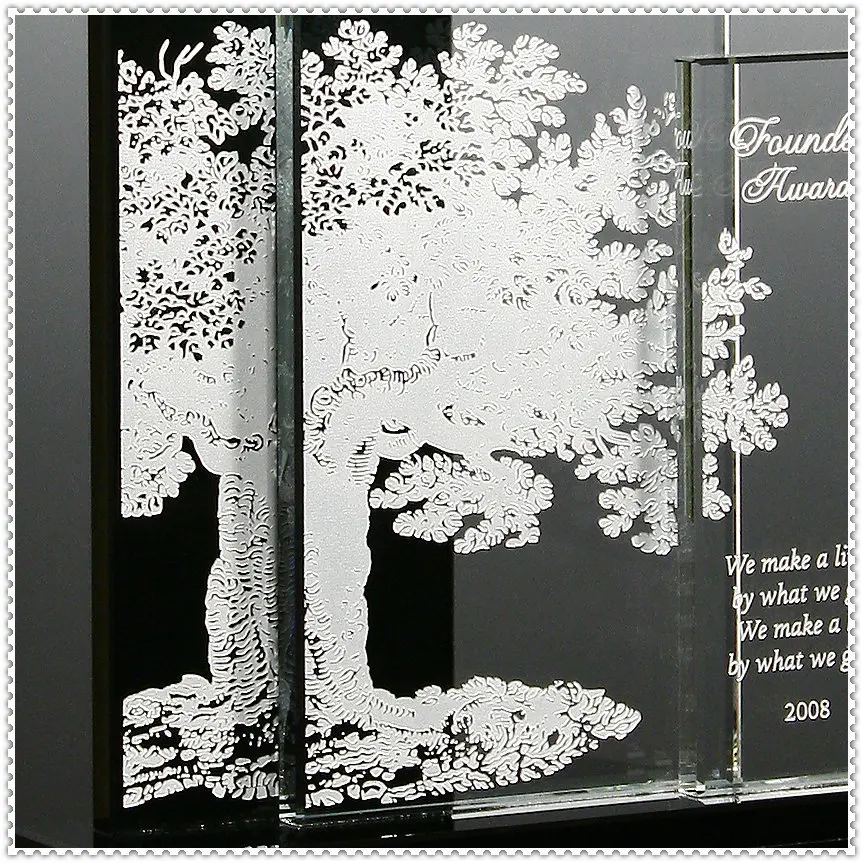 Tree Printing Glass Award Plaque Trophy For Perpetual Prize Souvenir