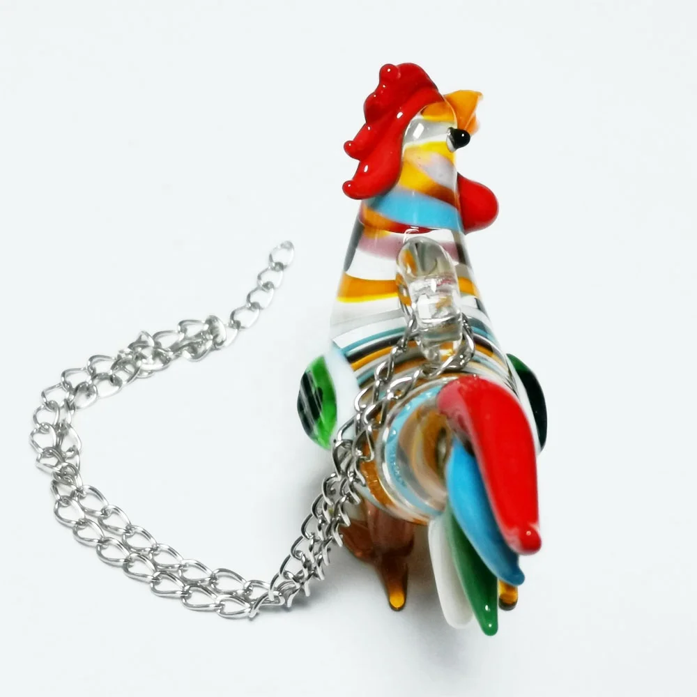Wholesale French Gallic Rooster Handmade Murano Glass Cock Metal Chain Hanging Rooster Figurine for Home Garden Tree Ornaments
