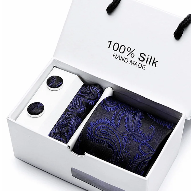 Blue Tie Set For Fashion Men Necktie Jacquard Woven Tie For Wedding in gift box
