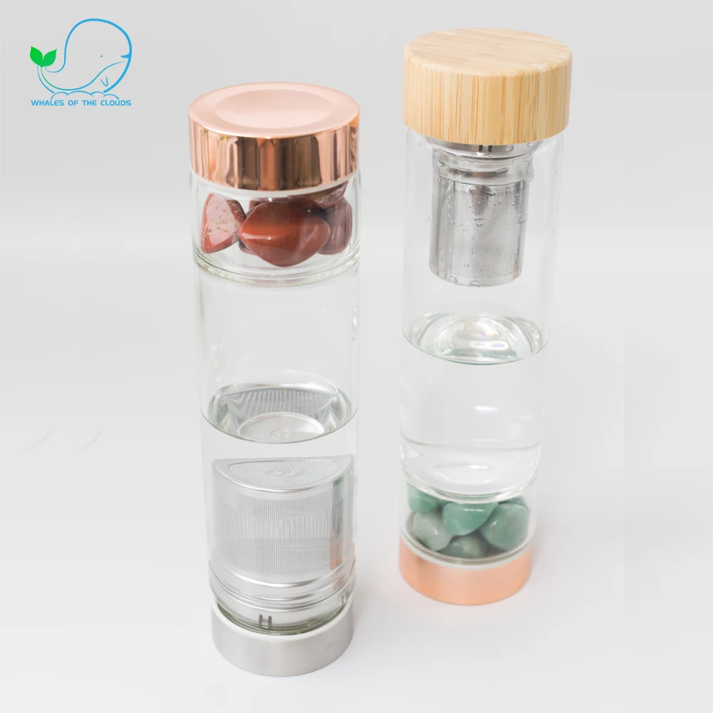 Natural Gemstone Healing Energy Crystal Water Bottle Custom Logo Gemstone Glass Bottle Energy Natural  Crystal Water bottle