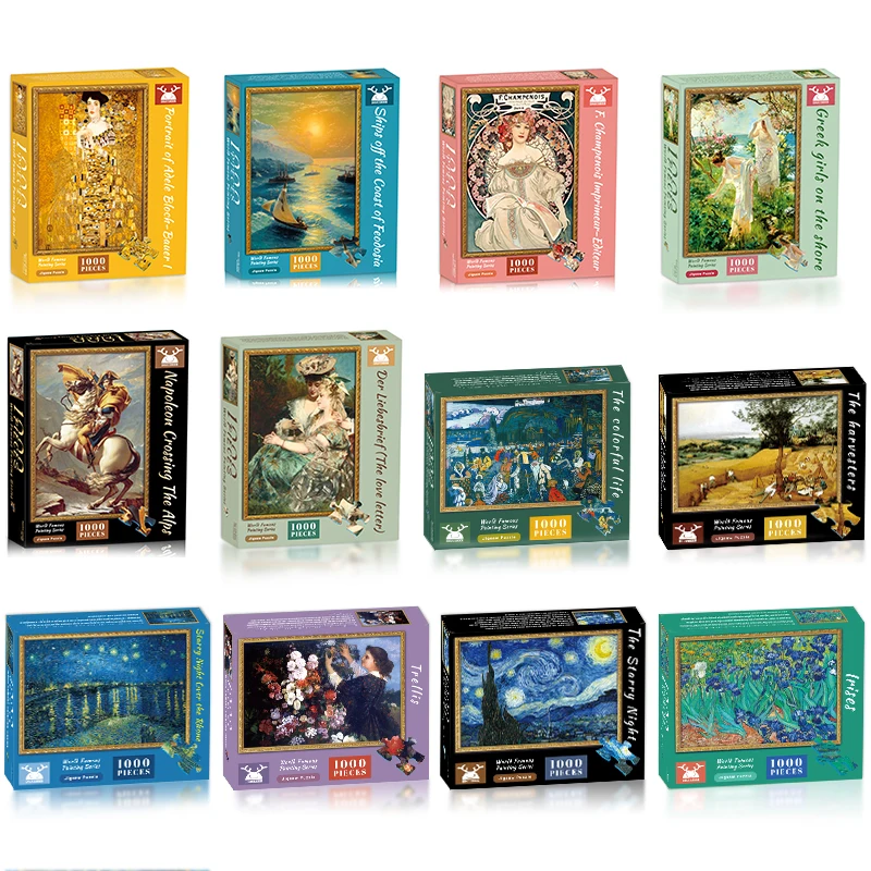 Free Sample Custom Die Cut 50*70cm Jigsaw Puzzle Blue Board Van Goah Adult Puzzle 1000 Custom Jigsaw Puzzle Toy