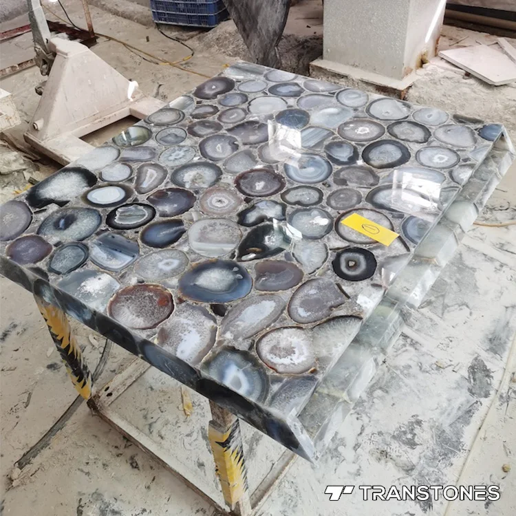 Natural Agate Kitchen Island White Onyx Translucent Wall Panel Glossy Agate Tile Luxury Home Decor