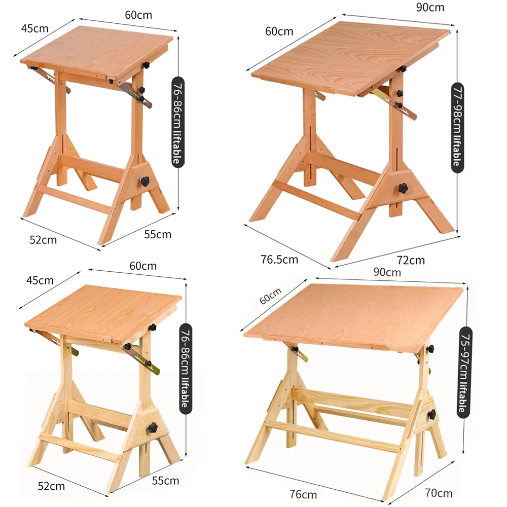 Solid Wood Drafting Table Artist Drawing Desk With Adjustable Height And Tiltable Tabletop For Artwork Graphic Design Reading