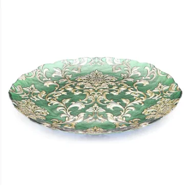 Floral Engraved Design Green Color Metal Charger Plate Food Serving Platter Dish Plate Wedding Catering And Restaurant