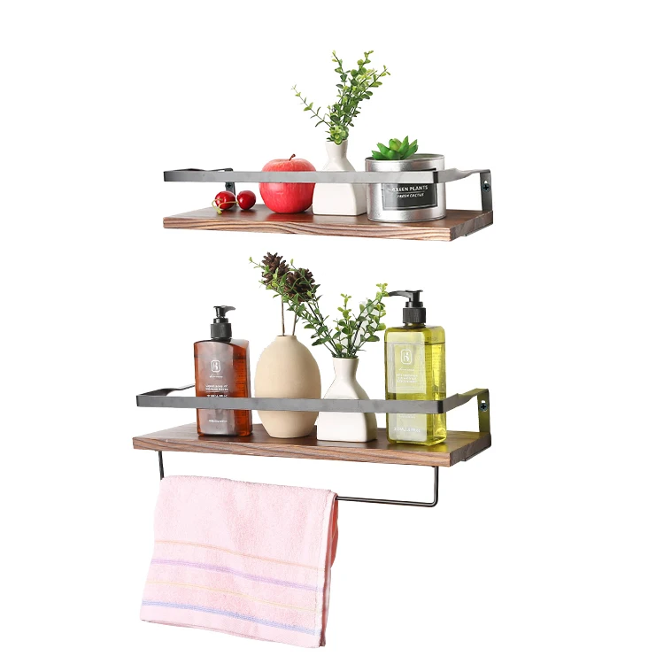Space Saving Rustic Pine Wood Floating Shelf 2 Pack Hanging Spice Rack Bathroom kitchen spice rack Wall Mount